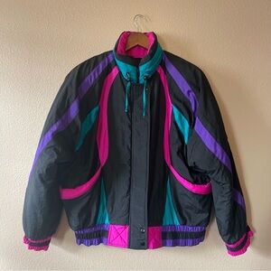 VINTAGE L puffer coat color block East West
